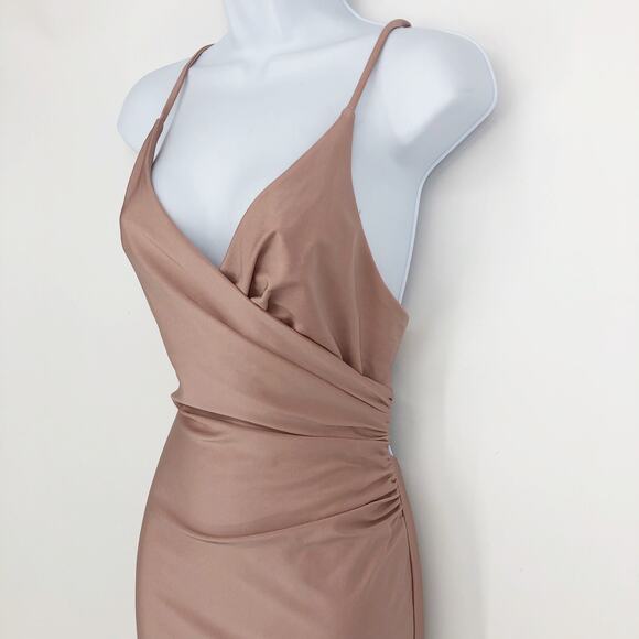 LA FEMME 29848 Jersey Long Gown 2 Pink Mauve Faux Wrap V Neck Prom Dress NWT - Picture 7 of 16